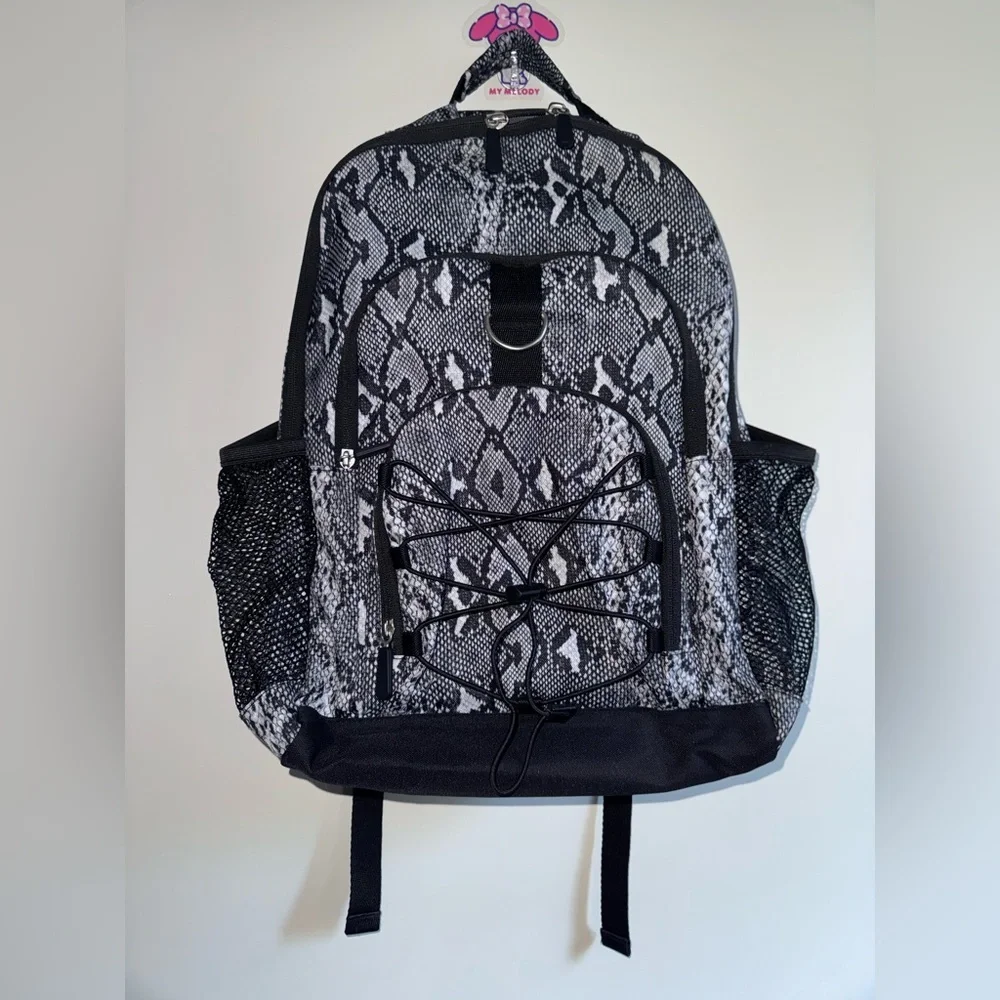 Pottery Barn Teen Black and White Snake Skin Print Multi Pocket Large Backpack